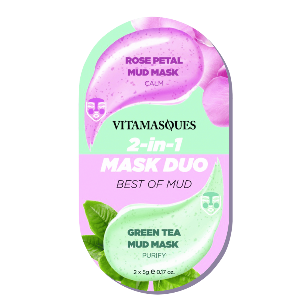 Masque De Boue 2-EN-1 Duo Pétale De Rose & Thé Vert