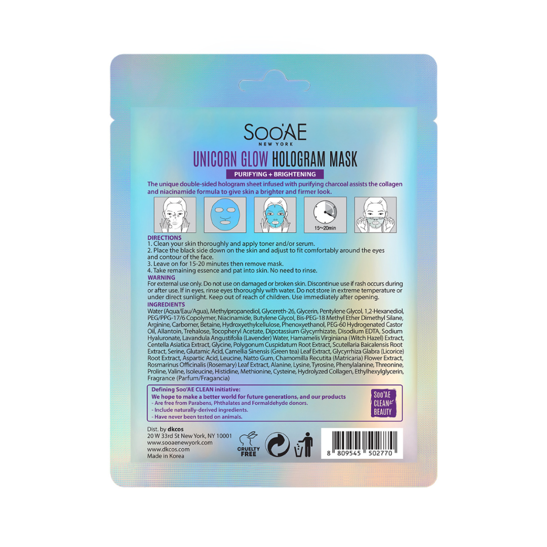 Masque En Feuille Hologramme Licorne Glow